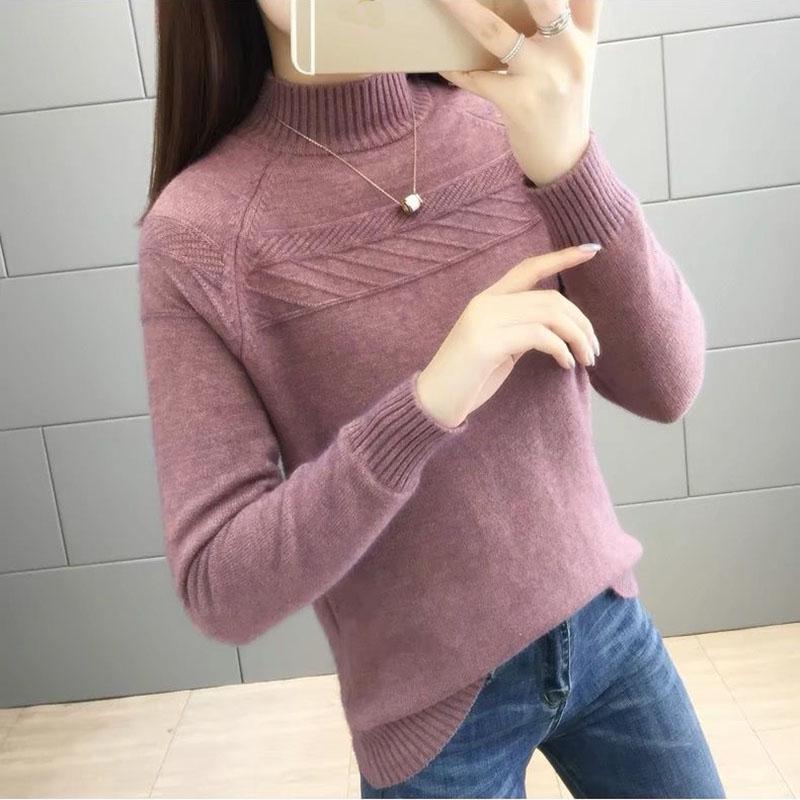Fall/Winter Women Plus Velvet High-necked Sweater Short Thickened Warm Pullover Sweater Large Size Knit Jumper Bottoming Shirt