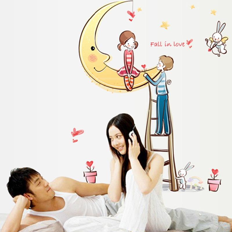 Moon couple fifth generation removable wall stickers PVC fell in love romantic wallpaper