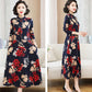 Printed Round Neck Spring Long Sleeve Dress Elastic Slim Fit Belly Long Skirt with Pocket Skirt Simple Comfortable Mid-Length A-Line Skirt