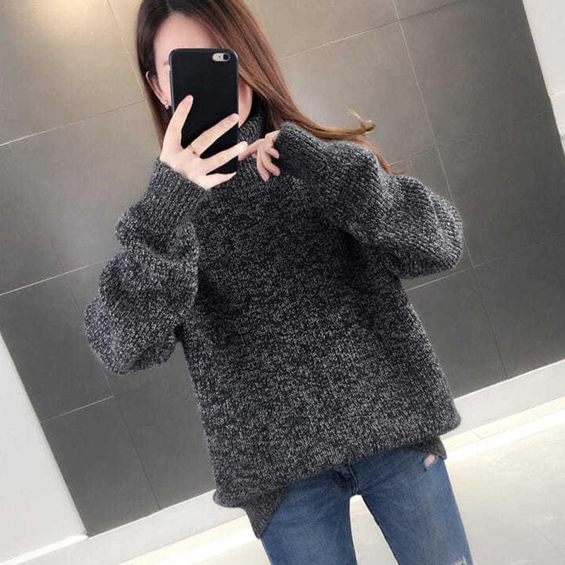 Turtleneck Sweater Women Wear Thick Black Knitted Bottoming Shirt In Autumn and Winter, Casual and Loose Outer Wear