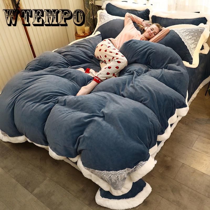 Bedding Set Pink Plush Winter Duvet Cover King Queen Size Quilt Cover Set Comforter Cover
