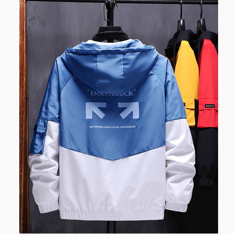 Men's Spring and Autumn Coat Sportwear Jacket Korean Trend Colorblock Print Hooded Jacket Loose Casual Bomber Jacket