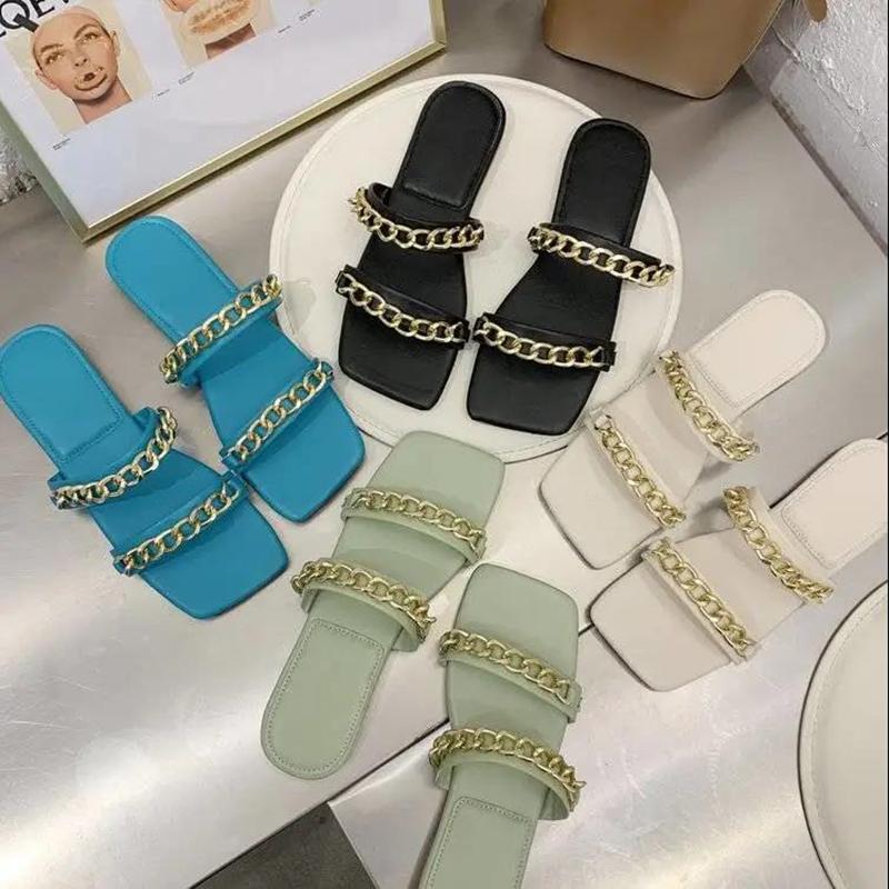 Slippers Women Summer Fashion Flat-bottomed Square-toed Sandals Korean Version All-match Student Non-slip