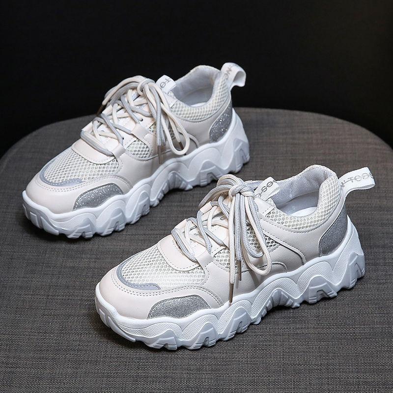 Sports Shoes Women Spring All-match Thick-soled Breathable Casual Shoes Mesh Sports Shoes Comfortable and Light