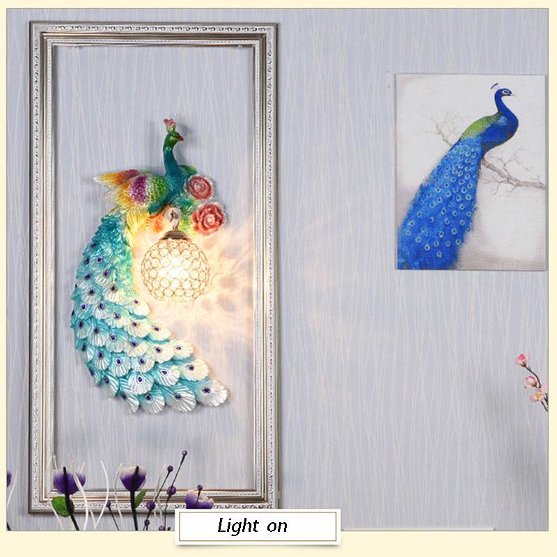 Luxury peacock crystal wall lamp Nordic bedroom bedside living room TV background led wall lamp