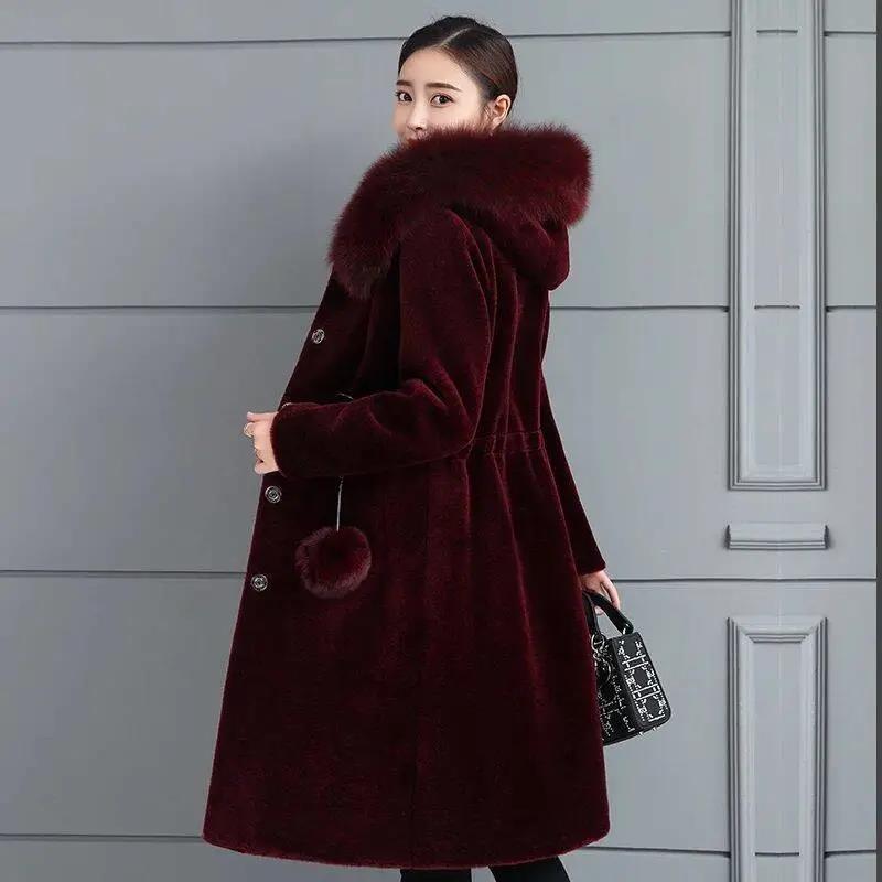 Faux Mink Fur Coat Women's Mid-length Autumn and Winter Faux Fur Coat Large Size Thicken