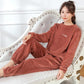 Women Warm Pajamas Suit Winter Home Wear Coral Fleece Thick Velvet Sleepwear Top and Pants Set Pullover O Neck Casual Loose Long Sleeve Flannel Pyjama