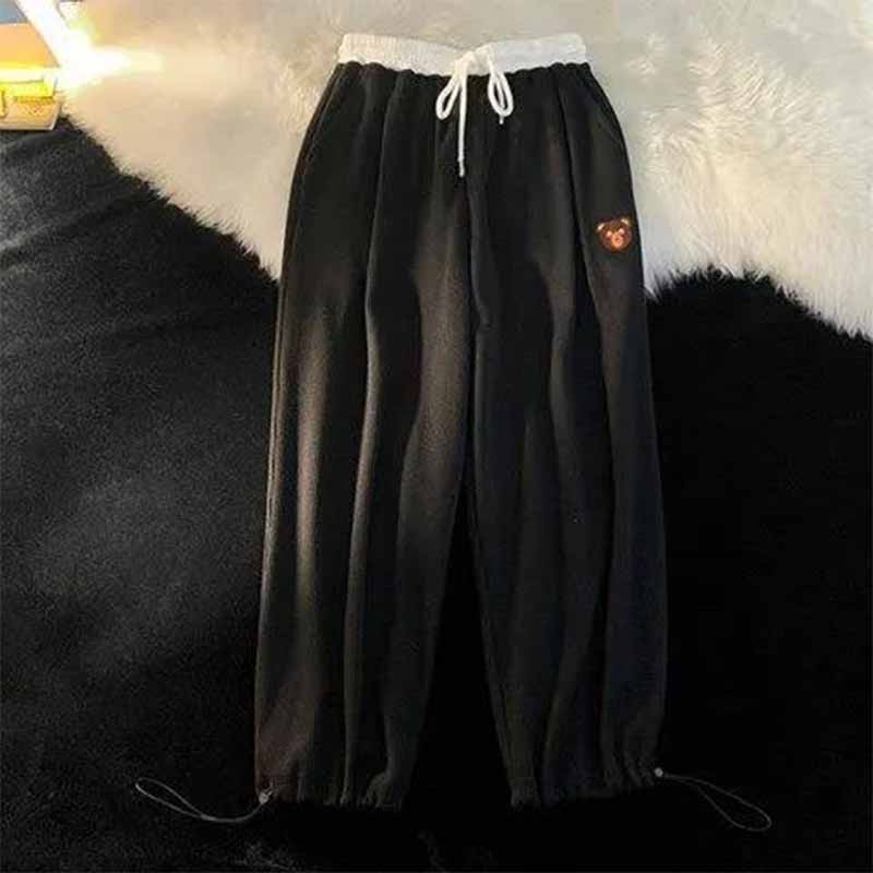 Pants Women's Autumn and Winter High-waisted Loose-fitting Straight-leg Pants Were Thin Ins Tide Waffle Fried Street Sports Wide-leg Pants