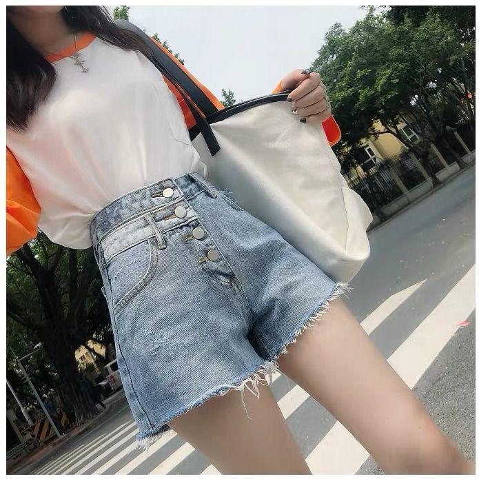 WTEMPO Net Red Denim Shorts Female High Waist Summer Student Wild Was Thin and Loose Wide Legs