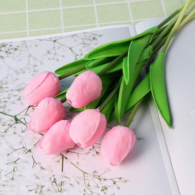 Tulip Simulation Flowers Living Room Table Furnishings Home Arrangement Decorative Flowers Wedding Natural Tulip Latex PU