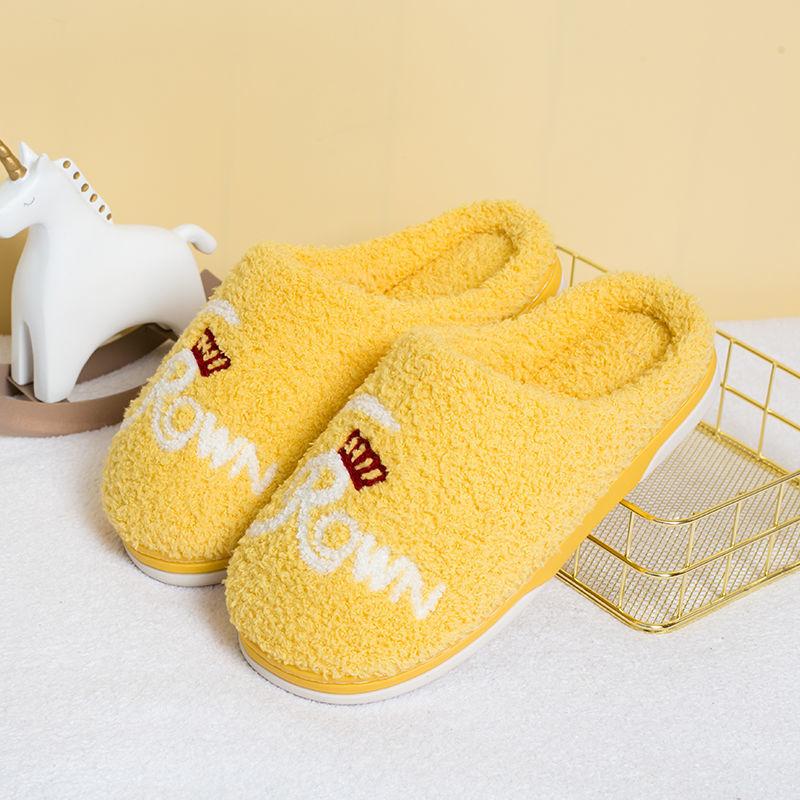 Autumn and Winter Cotton Slippers for Men and Women Slippers Indoor Warm Flat Cotton Shoes Letter Pattern