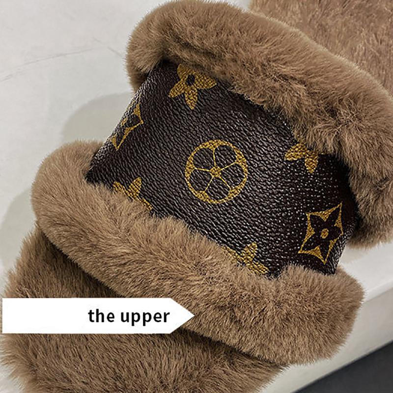 Slippers for Women Luxury Designer Leather Furry Winter Slipper Open Toe Slides Cotton Shoes Indoor Causal Ladies Slippers