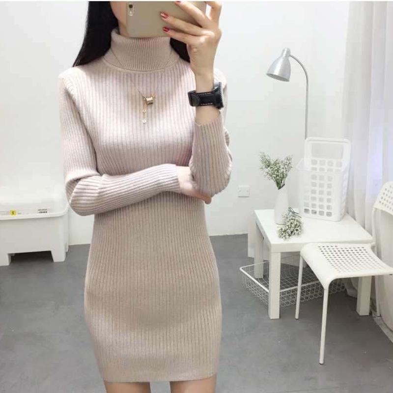 Autumn and Winter Turtleneck Sweater Women Pullover Mid-length Slim-fitting Thick Tight Knit Bottoming Shirt