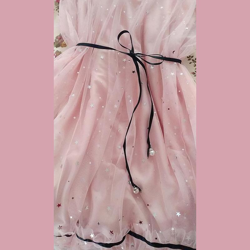Cute Sweet Girl Star Pearl Bow Fairy Veil Ruffle Flared Sleeves Student Wedding Bridesmaid Party