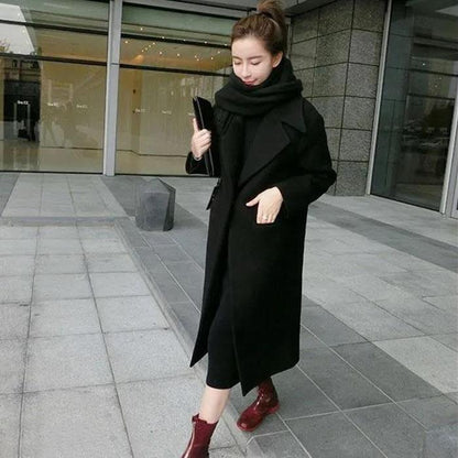 Slim Wool Coat V-neck Solid Color Windbreaker Boutique Casual Jacket Trend Temperament Parka Long