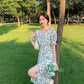 Women's Summer Long Dress V-neck Floral Puff Sleeve A-Line Dress
