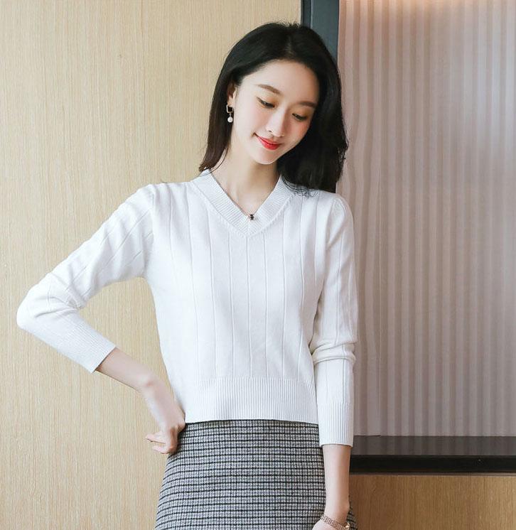 Small Short Knit Bottoming Shirt Women's Slim Fit Inner Pullover V-neck Sweater
