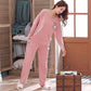 Women's Pure Cotton Long-sleeved Pajamas Set Simple Cartoon Printing Round Neck Loose Thin Casual Homewear Set Soft Comfortable Pjs Sleeping Suit