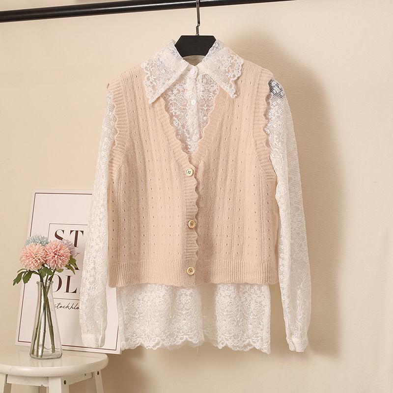 Wool Knitted Vest Women's Vest Spring and Autumn Loose Short Wave Side Single-breasted Hollow Sweater Small Cardigan