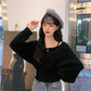 Design Sense French Niche Waist Sleeves Are Thin, Fake Two-piece Clavicle Strapless Large Size Long-sleeved Sweater Women's Blouse
