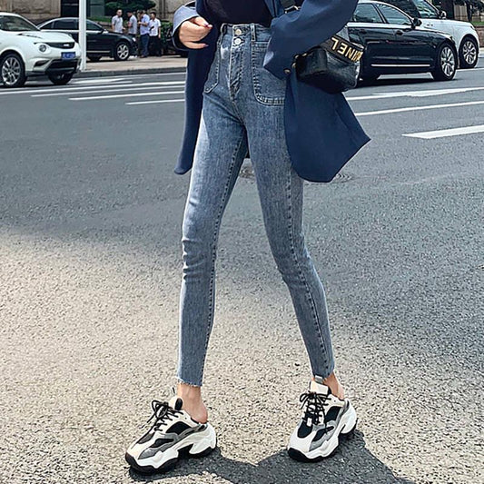 Fashion Women Jeans High Waist Skinny Stretch Plus Size Zipper Straight Pencil Jeans