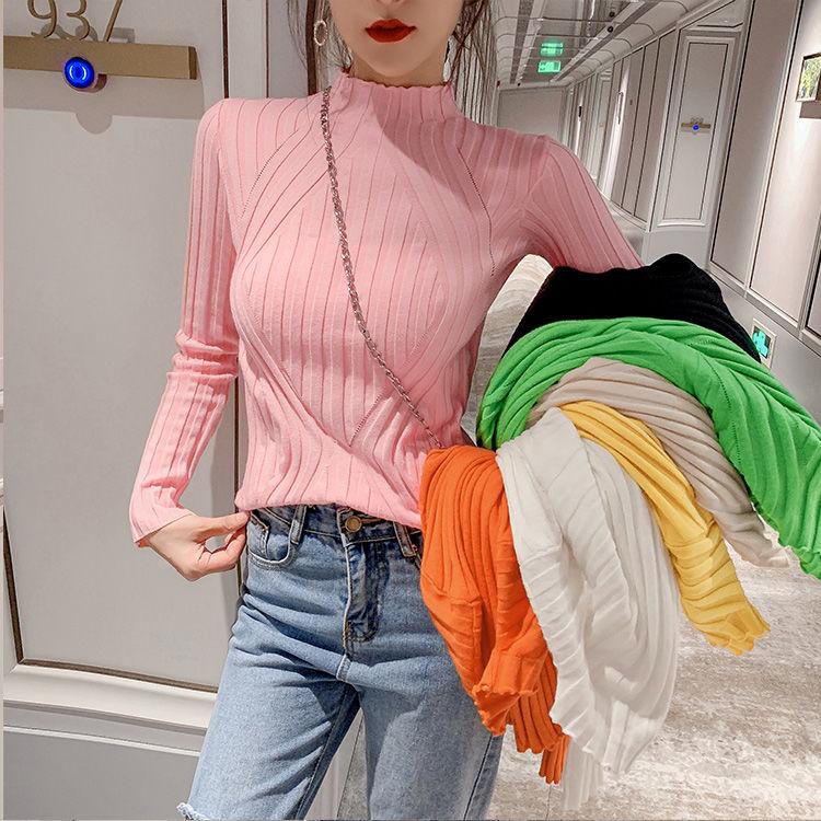 Pofulove pullover long-sleeved wool sweater shirt sexy slim half-high collar bottoming shirt Slim