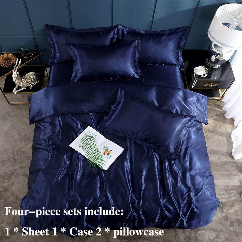 Summer Ice Silk Four-piece Bed Supplies Simple Silkwool INS Wind Is Sleeve Bed Single Pillow Set Home Bedding