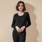 Autumn Clothes O-neck Tops Pants Women Winter Thermal Underwear Tight Suit Thicken Windproof Comfortable Soft Lining Long Sleeve High Elasticity Slim