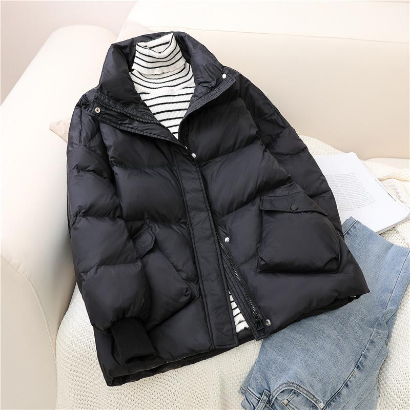 Short Down Jacket Women's Large Size White Duck Down Loose and Thick Women's Stand-up Collar Jacket