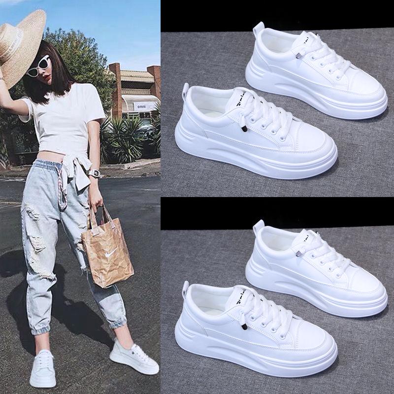 PU Leather Casual Shoes Women Sneakers 2020 Spring Light White Sneakers Platform Med Heel Ladies Shoe Comfortable 35-40