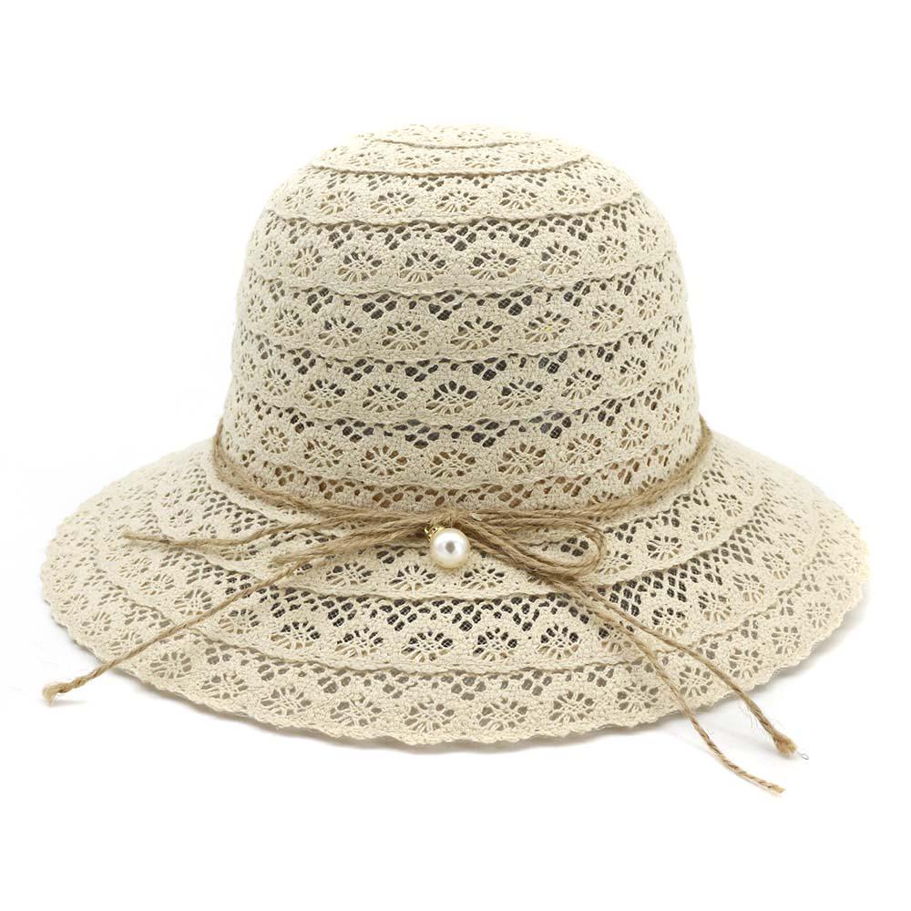 Straw Hat Women Straw Hat Foldable Outdoor Travel Seaside Beach Sunscreen Cap Pearl Hat