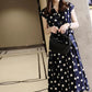 French Retro Polka Dot Dress Female Summer Short-sleeved Waist Waist Was Thin All-match Casual Over-the-knee Skirt