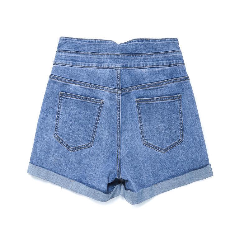 WTEMPO Ring Button High Waist Washed Denim Summer Women Denim Shorts Jeans Casual Shorts