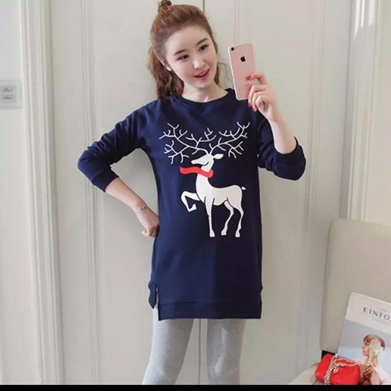 Maternity Winter Clothes Set Autumn and Winter Pregnant Women Plus Velvet Thick Mid-length Sweater Warm Coat Two-piece Suit