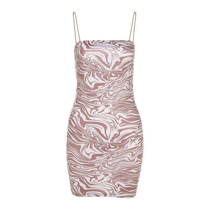 Female Vintage Suspender Backless Club Dress Summer Print Slim Elegant Night Party Short Dress