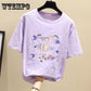 Pattern Embroidered Women T Shirt Short Sleeve Summer Sweet  Loose Tee Shirt Femme  Tops