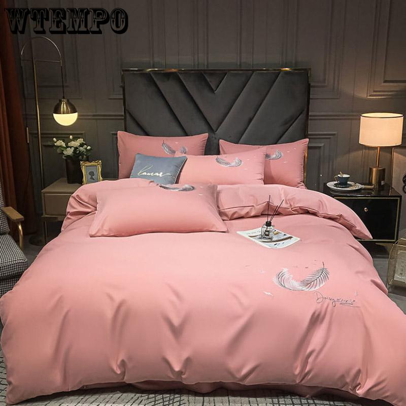 Household 4CPS Bed Set Large Summer Naked Sleeping Ice Silk Embroidered Bed Linen Quilt Cover Extra Large Home Textiles