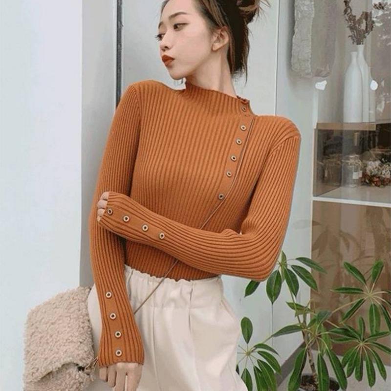 Pofulove Turtleneck Sweater Sweater Pullover Slim Sweater Sweet cute sweater Half turtleneck sweater