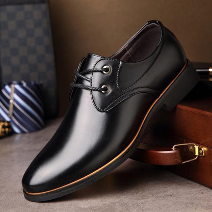 Mens Leather Shoes Men's Dress Shoes British Style Lace Up Pointed Toe Flats Big Size
