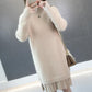 Long Faux Mink Fleece Sweater Winter Bottoming Sweater Thick Warm Knitted Lace Stitching Mohair Sweater Dress