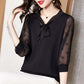 Large Size Chiffon Shirt Women's Loose Bow Tie Top Middle Sleeves Mesh Blouses Thin Belly Cover Shirt Solid Color Bottoming Shirt Casual All Match Top