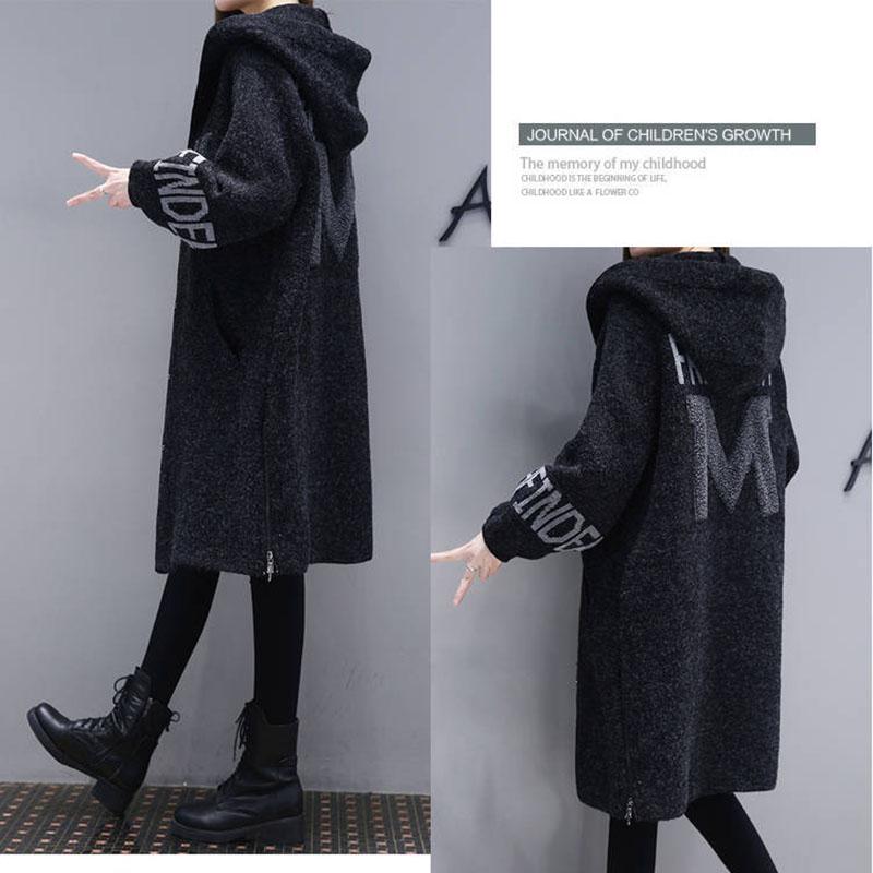 Autumn and Winter Plus Size Loose Sweater Mid-length Knitted Cardigan Jacket Jacquard Pattern Female Jacket