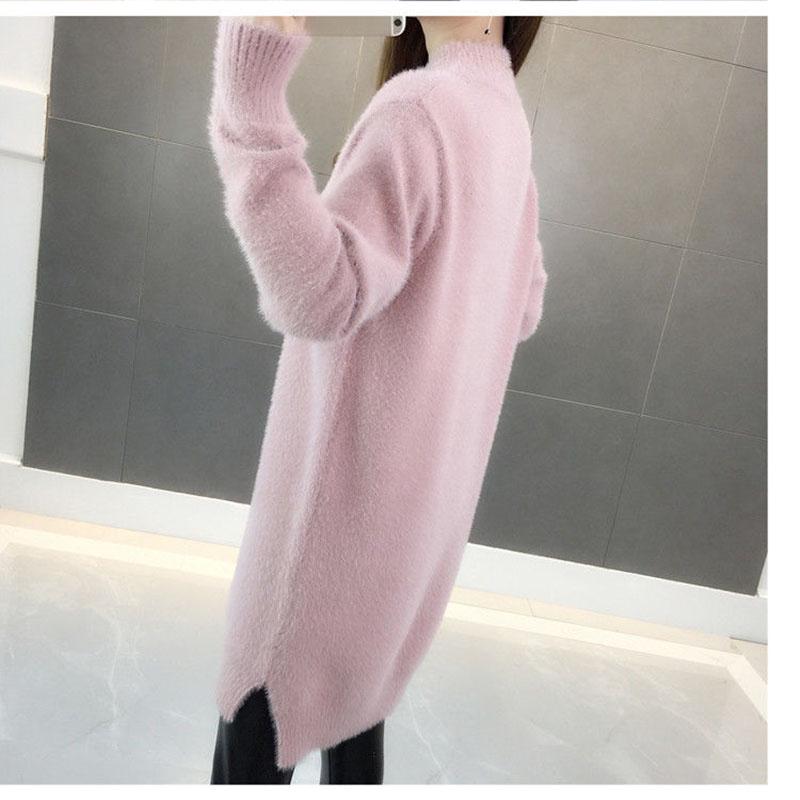 Mink Velvet Thick Sweater Loose Mid-length Bottoming Shirt High Neck Knitted Female Dress