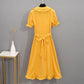 Female Large Size Elegant Holiday Dress Summer High Waist Slim Vintage Gentle Long Vacation Dress