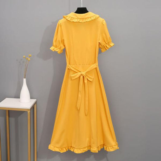 Female Large Size Elegant Holiday Dress Summer High Waist Slim Vintage Gentle Long Vacation Dress