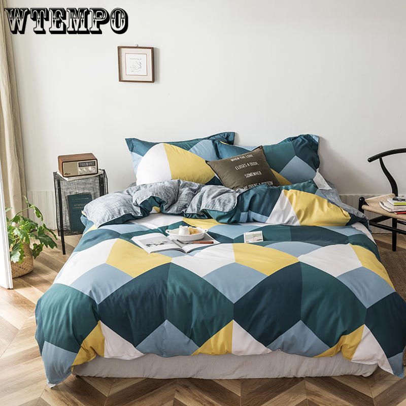 Home Textile Cyan Cute rabbit Duvet Cover Pillow Case Bed Sheet Boy Kid Teen Girl Bedding Linens Set 4PCS