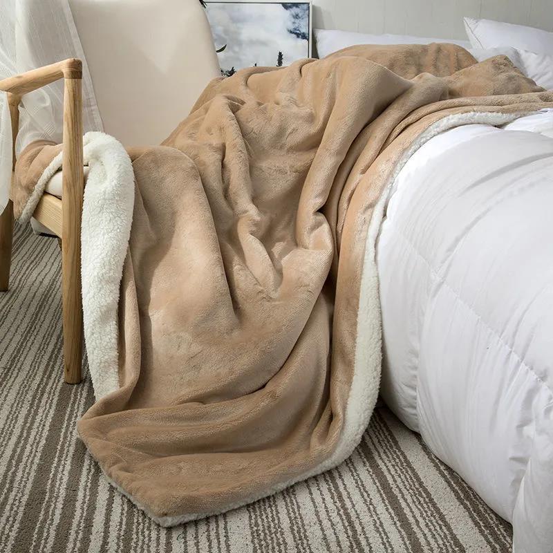 Double Thickened Lamb Fleece Blanket Quilt Coral Fleece Nap Blanket Winter Warm Blanket