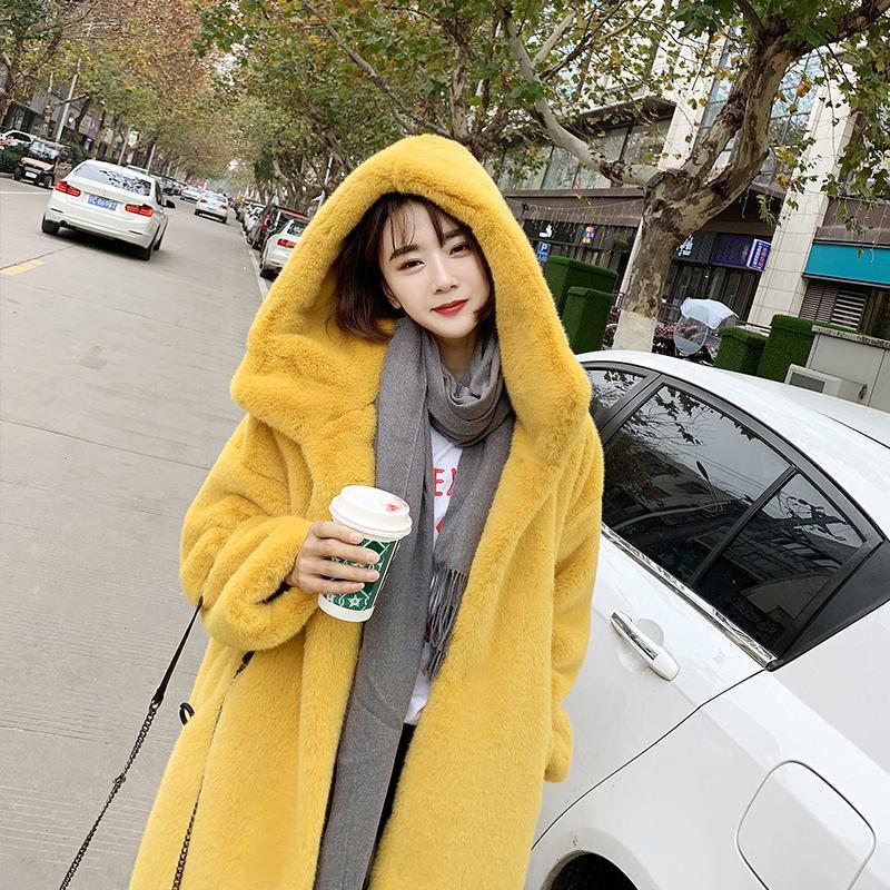 Winter Wild Warm Imitation Rex Rabbit Fur Coat Women Winter Imitation Mink Fur Coat Mid-length Thickening Large Size Young