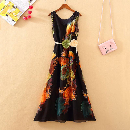 Fashion Boho Vacation Beach Maxi Dress Women Sleeveless Animal Print Lady Oversize Dress Summer