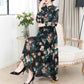 Fashion Chiffon Printed Large Size Long Skirt Spring and Autumn Floral Long-sleeved Dress Women